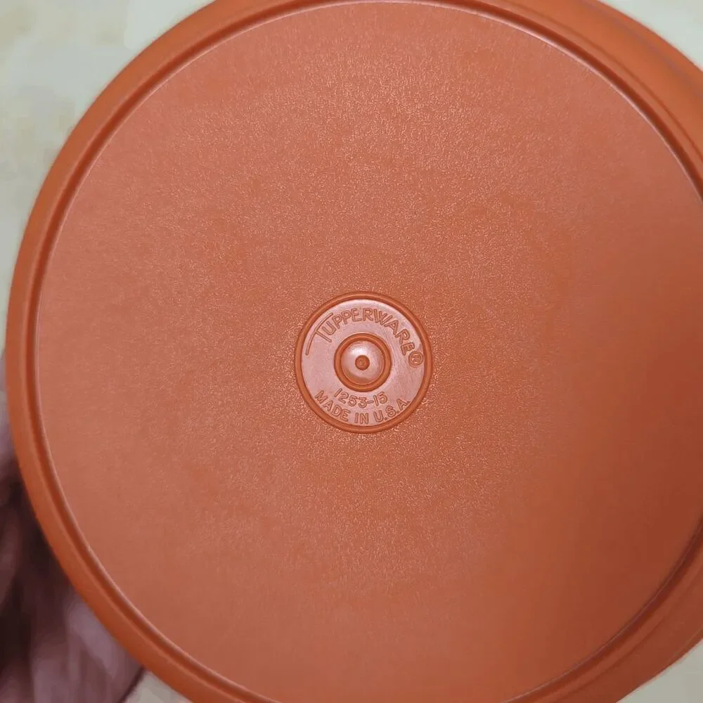 Vintage Tupperware Serve and Seal Bowl and Plate Lid Dark Orange